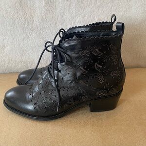 Spring Step Black Patterned Ankle Boots
